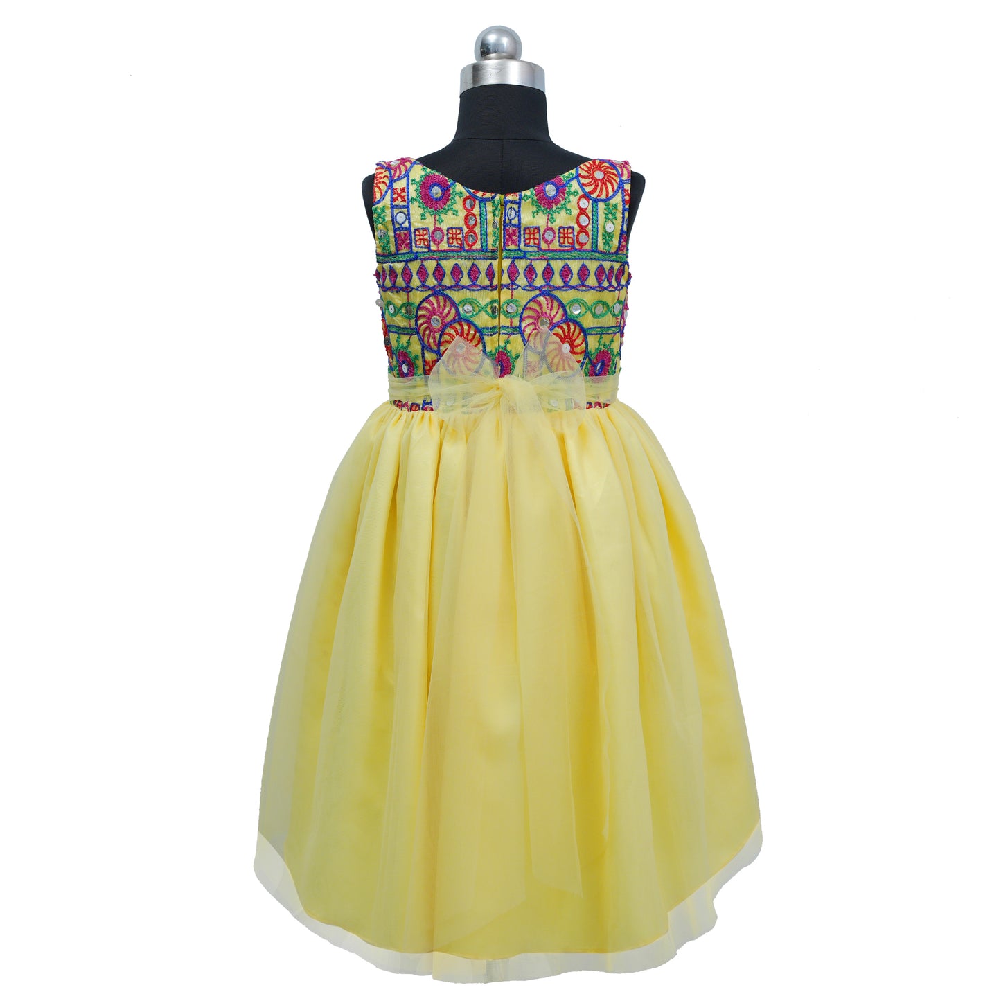 HEYKIDOO Floral Embroidered Up Down Style Party Wear Frock Kids -Yellow