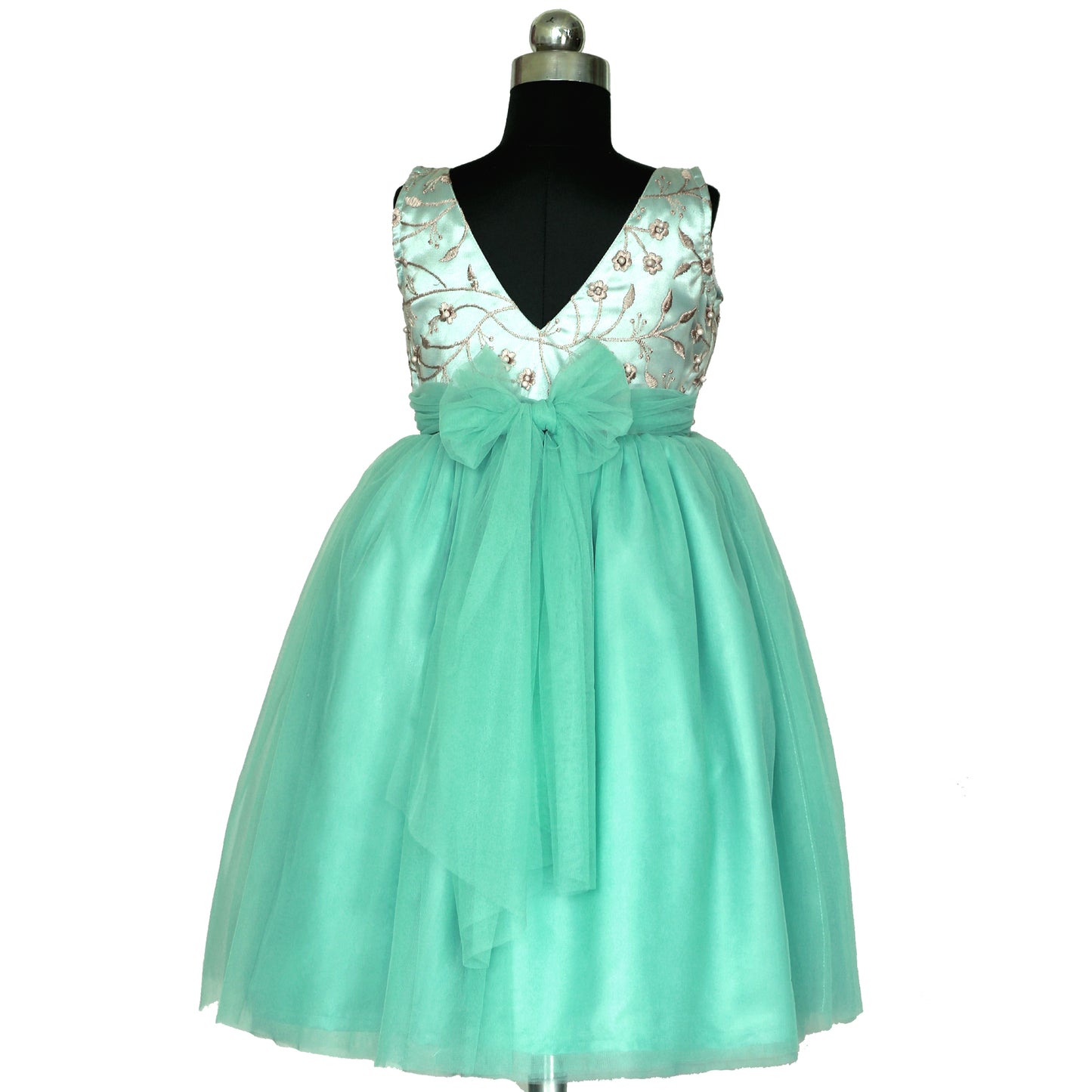 HEYKIDOO Floral Embroidered Girls Party Frock-Sea Green birthday casual party wear frock dresses kids elegant comfortable collection.