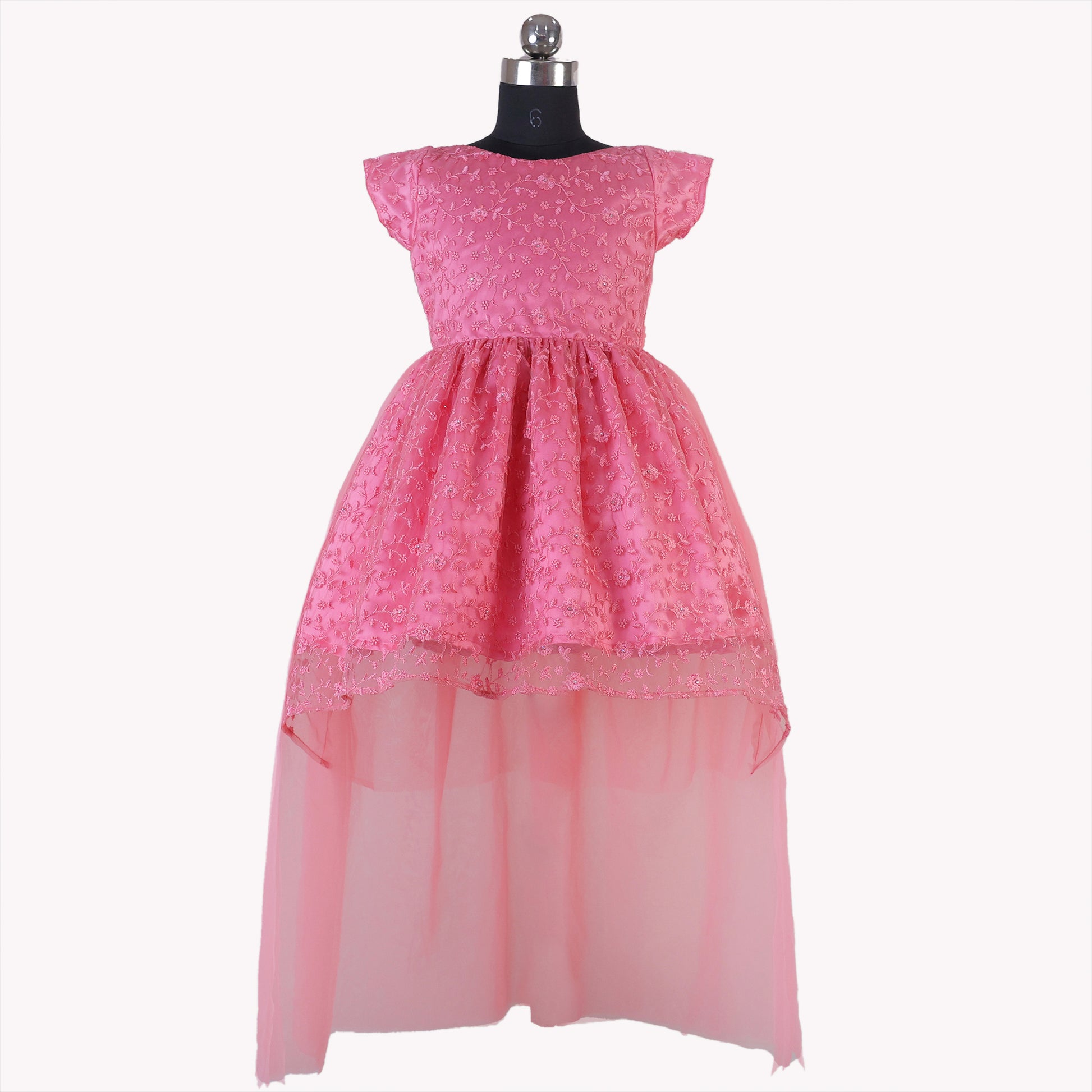 HEYKIDOO new design party wear dress latest designer kids girls clothing stylish comfortable party frock 2023 floral embroidered high low style satin pink birthday party dress online shopping India