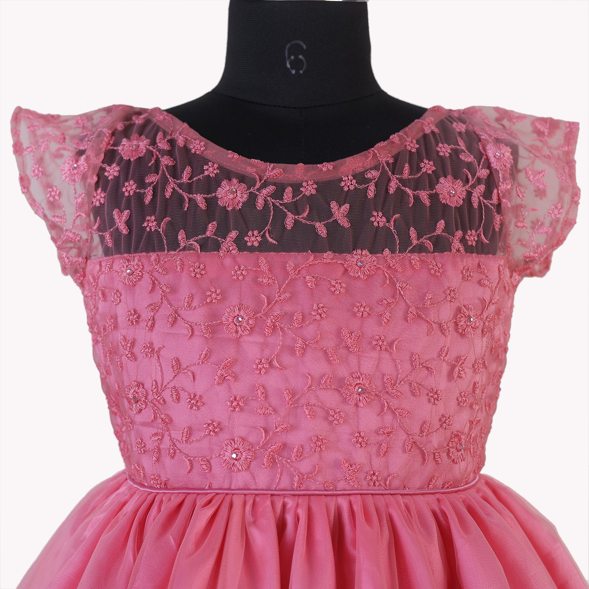 HEYKIDOO latest designer kids girls stylish comfortable party frock 2023 Knee length birthday frock dress floral embroidered satin elegant pink fashionable 7-year best quality unique gown flower dress