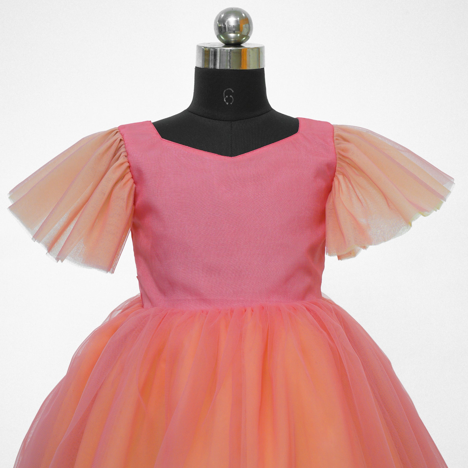 HEYKIDOO Kids Girls Solid Net Layered Birthday Frock-Peach birthday casual party wear frock dresses kids elegant comfortable collection.