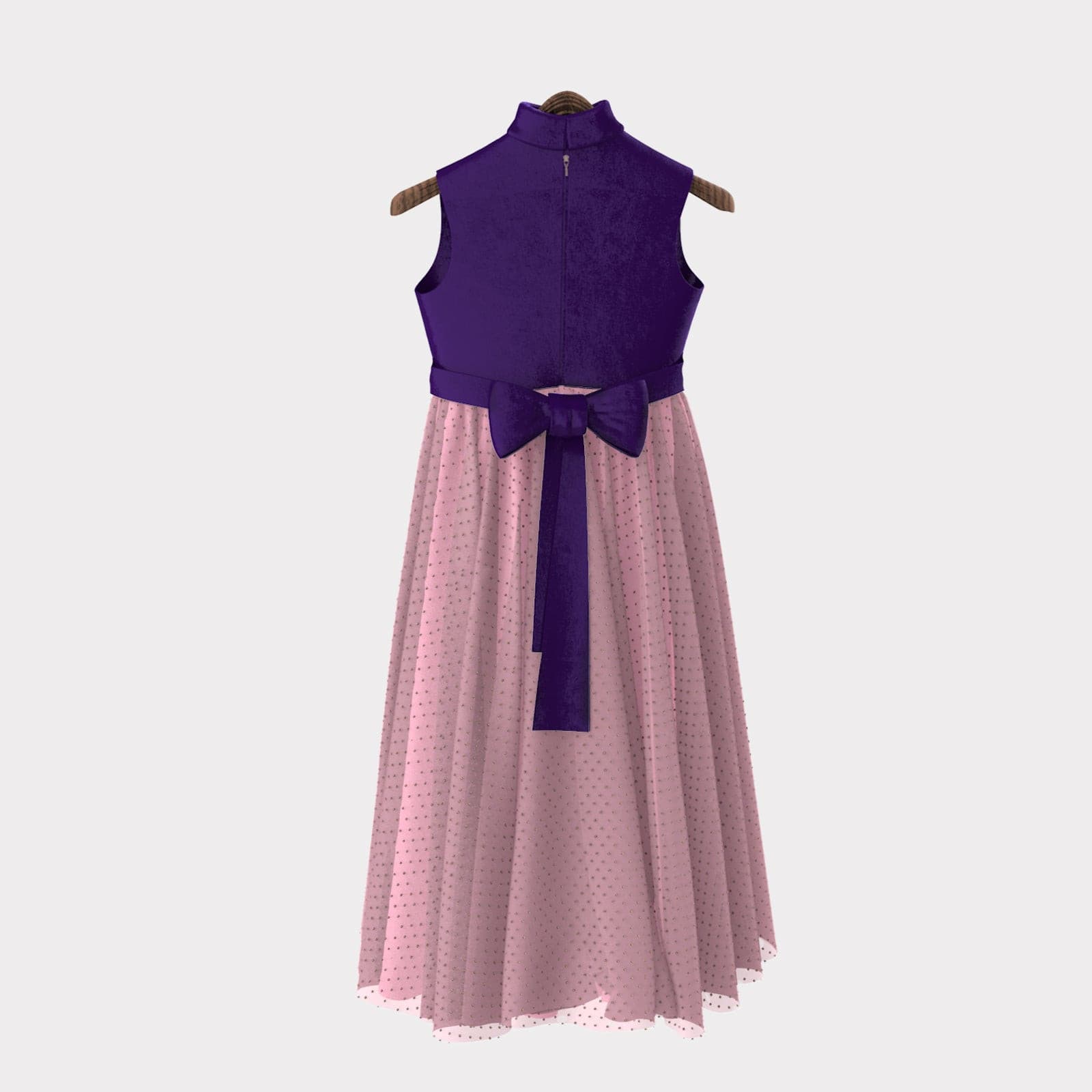 HEYKIDOO Girls Velvet Yolk Net Party Gown & Matching Mask- Purple - HEYKIDOO