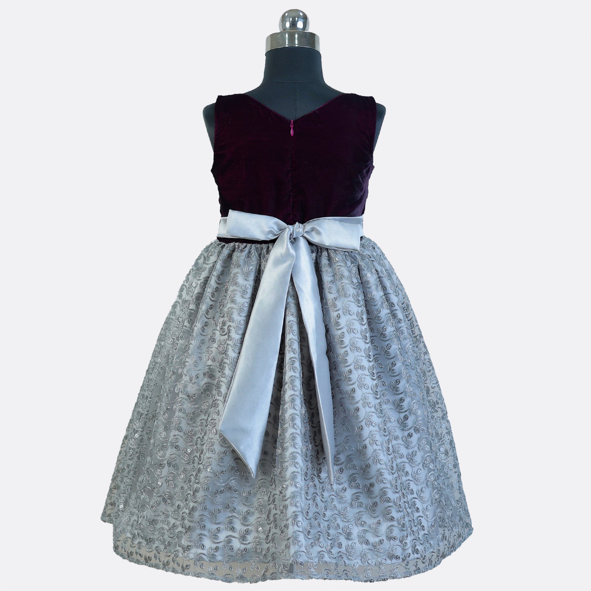 HEYKIDOO kids clothing latest designer dresses girls stylish comfortable silver birthday Party frock 10 years old beautiful, elegant velvet net Embroidered purple party frock buy online shopping India