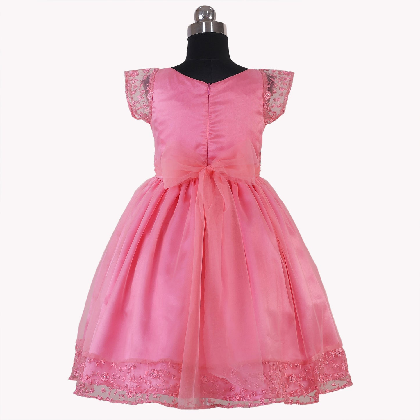 HEYKIDOO latest designer kids girls stylish comfortable party frock 2023 Knee length birthday frock dress floral embroidered satin elegant pink fashionable 7-year best quality unique gown flower dress
