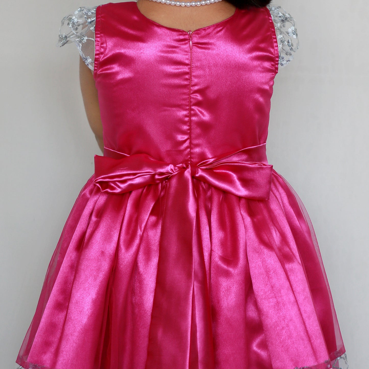 HEYKIDOO Kids Girls Cap Sleeves Embroidered Net Gown & Matching Mask- Pink - HEYKIDOO