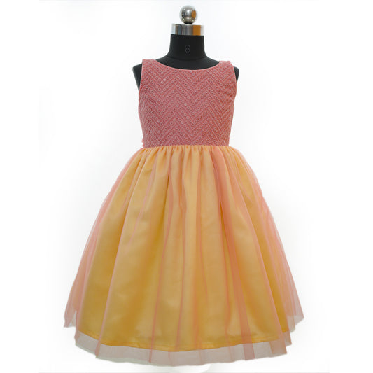 HEYKIDOO childrens clothing online new design party wear dress latest party wear dress for girls comfortable party frock 2023 embroidered knee length satin peach birthday frock online shopping India